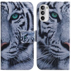 For Motorola Moto G52 Coloured Drawing Leather Phone Case(Tiger)