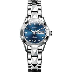 JIN SHI DUN 8813 Fashion Waterproof Luminous Automatic Mechanical Watch  Style:Women(Silver Blue)