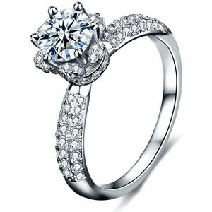 XJZ012 925 Sterling Silver Moissanite Ring Crown Ring Engagement Jewelry  Size: 7(White Gold)