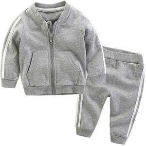 2 in 1 Herfst babykleding katoen lange mouw rits sportkleding set  kid size: 110cm (grijs)