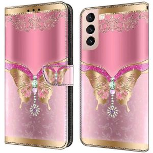 Voor Samsung Galaxy S21 Crystal 3D schokbestendig beschermend lederen telefoonhoesje (roze onderkant vlinder)