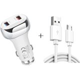 YSY-312 2 in 1 18W draagbare QC3.0 Dubbele USB-autolader + 1m 3A USB naar Micro USB-gegevenskabelset (wit)