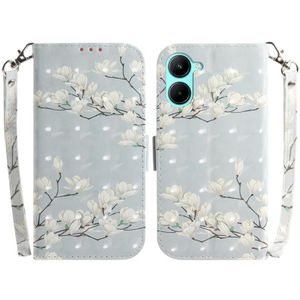 Voor Realme C33 3D gekleurd patroon Flip lederen telefoonhoes (Magnolia)