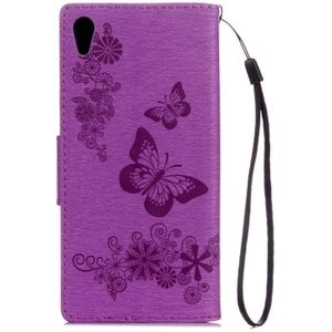 Voor Sony Xperia XA1 Pressed Bloemens vlinder patroon horizontaal Flip lederen hoesje met houder & opbergruimte voor pinpassen & portemonnee(paars)