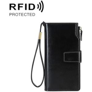 1669 RFID Anti-magnetic Anti-theft Retro Long Wallet Card Holder Document Bag(Midnight Black)