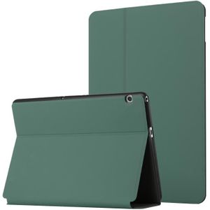 Voor Huawei MediaPad T5 10 Dual-vouwen Horizontale Flip Tablet Leren Case met Houder (Dark Green)