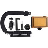 PULUZ U/C vorm draagbare Handheld DV beugel stabilisator + LED Studio Light Kit met koude schoen statiefkop voor alle SLR camera's en Home DV-Camera