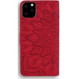 Kalf patroon dubbele vouwen ontwerp relif lederen draagtas met portemonnee & houder & kaartsleuven voor iPhone 11 Pro (5 8 inch) (rood)