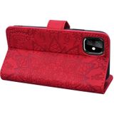Kalf patroon dubbele vouwen ontwerp relif lederen draagtas met portemonnee & houder & kaartsleuven voor iPhone 11 Pro (5 8 inch) (rood)