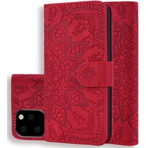 Kalf patroon dubbele vouwen ontwerp relif lederen draagtas met portemonnee & houder & kaartsleuven voor iPhone 11 Pro (5 8 inch) (rood)