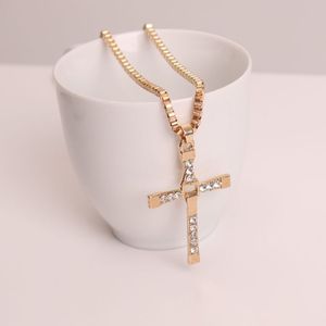 Mode Strass Kruis hanger gecodeerde vak ketting voor Men(Gold)
