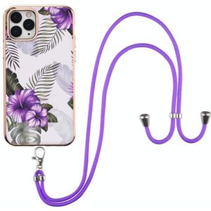 Electroplating Pattern IMD TPU Shockproof Case met neksleutel voor iPhone 11 Pro (Purple Flower)