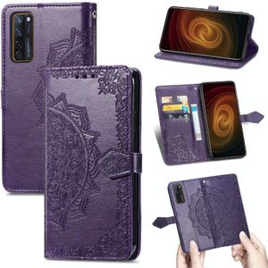 Voor ZTE AXON 20 5G Mandala Bloem Relif Horizontale Flip Leren Case met Houder & Three Card Slots & Wallet & Lanyard (Purple)