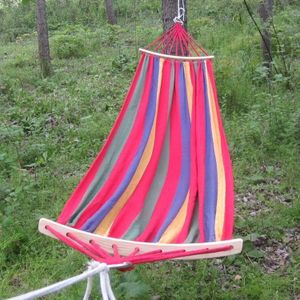Buiten Rollover-resistente Single persoon Canvas hangmat Portable strand schommel Bed met houten stokken  maat: 200 x 80cm(Red)