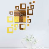 Home spiegel oppervlak sticker thuiskantoor decoratieve spiegels 3D stereo klok acryl spiegel klok blok combinatie klok (spiegel diep goud)