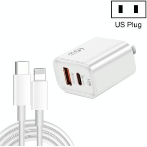 45PQ 45W PD25W + QC3.0 20W USB supersnelle oplader met Type-C naar 8-pins kabel  Amerikaanse stekker