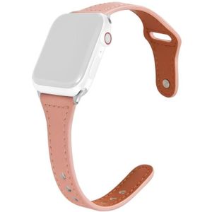 Universele T-vormige dunne omgekeerde gesp lederen horlogeband voor Apple Watch Series 6  SE & 5 & 4 44mm / 3 & 2 & 1 42mm (roze)