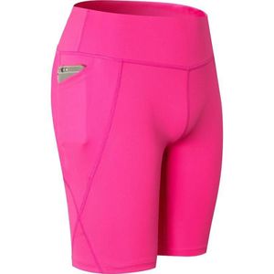 High Elastic Medium High Waist Fitness Oefening Snel drogend zweet Wicking strakke shorts met pocket (kleur: Rose Red Size:XL)