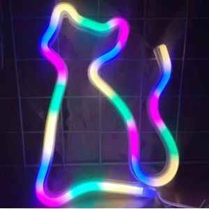 Neon LED Modeling Lamp Decoration Night Light  Power Supply: Battery or USB(Colorful Cat)