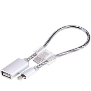 24cm 2A micro USB naar USB aluminiumlegering slang OTG adapter data laadkabel met USB-C/type-C connector  voor Galaxy  Huawei  Xiaomi  HTC  Sony  LG en andere smartphones (zilver)