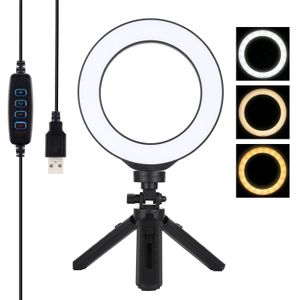 PULUZ 6 2 inch 16cm USB 3 modi Dimbare LED ring Vloggen fotografie video-verlichting + Pocket statief mount kit met koude schoen statief bal hoofd (zwart)