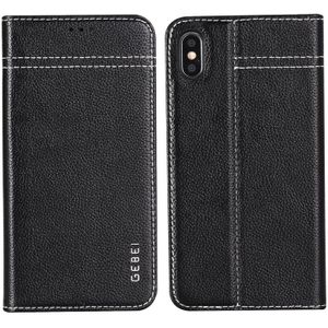 Voor iPhone XR GEBEI top-nerf leder horizontale Flip beschermende case met houder & kaartsleuven (zwart)