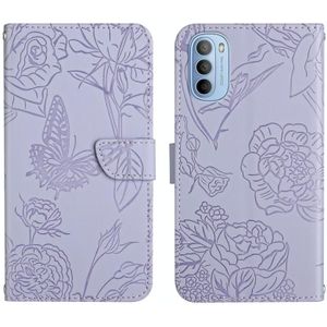 Voor Motorola Moto G51 Skin Feel Butterfly Peony relif lederen telefooncase