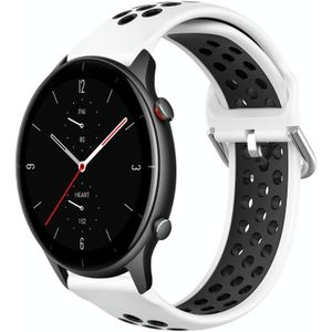 Voor Amazfit GTR 2e 22 mm geperforeerde ademende sport siliconen horlogeband (wit + zwart)