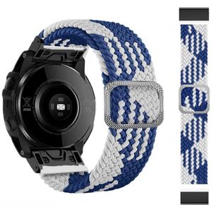 Voor Garmin Fenix 7X verstelbare nylon gevlochten elasticiteit horlogeband (blauw wit)