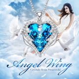 Vrouwen Fashion Angel Wings kristallen hart kettingen (zwart goud en blauw)
