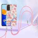 Voor Xiaomi Redmi Note 11s/Redmi Note 11 4G 6.43inch Global Flowers Series TPU -telefoonhoesje met lanyard (roze tardenia)