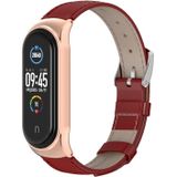 For Xiaomi Mi Band 6 / 5 / 4 / 3 Mijobs CS First Layer Cowhide Replacement Watchband(Red + Rose Gold)
