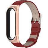 For Xiaomi Mi Band 6 / 5 / 4 / 3 Mijobs CS First Layer Cowhide Replacement Watchband(Red + Rose Gold)