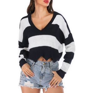 Gestreepte Fashion casual Pullover (kleur: donkerblauw maat: S)