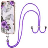 Electroplating Pattern IMD TPU Schokbestendig Case met Neck Lanyard voor iPhone SE 2020 / 8/7 (Purple Flower)