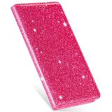 Voor Samsung Galaxy J4 (2018) Ultrathin Glitter Magnetic Horizontal Flip Leather Case met Holder & Card Slots (Rose Red)