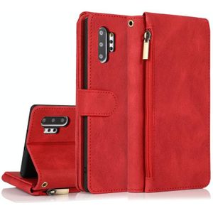 Voor Samsung Galaxy Note10 + Skin-feel Crazy Horse Texture Zipper Wallet Bag Horizontale Flip Leather Case met houder & Kaart Slots & Portemonnee & Lanyard (Rood)