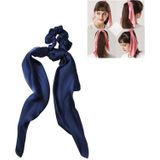 3 PCS Super Long Large Intestine Circle Silk Scarf Ribbon Satin Solid Color Big Tail Hair Circle (Navy)