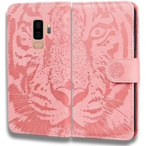 Voor Samsung Galaxy S9 Plus Tiger Embossing Pattern Horizontale Flip Lederen Case met Holder & Card Slots & Wallet(Pink)