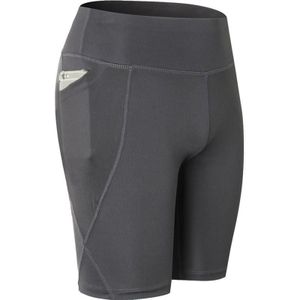 High Elastic Medium High Waist Fitness Oefening Snel drogend zweet Wicking strakke shorts met pocket (kleur: grijs formaat: S)