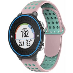 Voor Garmin Forerunner 620 tweekleurige geperforeerde ademende siliconen horlogeband (roze + groenblauw)