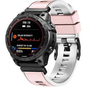 Voor Garmin Fenix 7X 26 mm platbinding tweekleurige siliconen horlogeband met snelsluiting (roze wit)