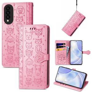 Voor Huawei Nova 8 SE jeugd Mooie kat en hond embossing patroon horizontale flip lederen tas  met houder & kaart slots & portefeuille en cartoon clazing & lanyard