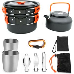 Outdoor Supplies Camping Portable Teapot Set Pot Set (Orange Handle)