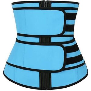 Dames Rubber Neopreen Body Sculpting Rits Dubbele Taille Riem Body Shaping Tailleband  Grootte: XXL (Blauw)