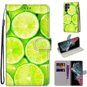 For Samsung Galaxy S22 Ultra 5G Coloured Drawing Cross Texture Horizontal Flip PU Phone Leather Case with Holder & Card Slots & Wallet & Lanyard(Colorful Layer(Lime)