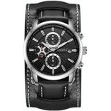 Ochstin 7231 Multifunctioneel zakelijk lederen polspols waterdicht quartz horloge (zilver + zwart)
