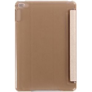 Zijde textuur horizontale Flip lederen draagtas met drie-vouwen houder voor iPad mini 4(Gold)
