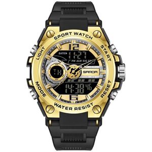 Sanda 6092 Luminous Dual Time Display Waterproof Sports Watch (Black Gold)