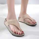 Vrouwen Casual Slippers Wedge Heel Strass Platform Flip Fops  Maat: 41 (Abrikoos)